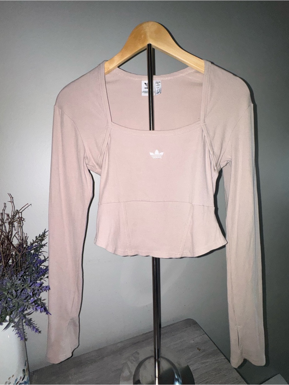 adidas Women’s Long Sleeve Square Neck Crop Top - Light Blush